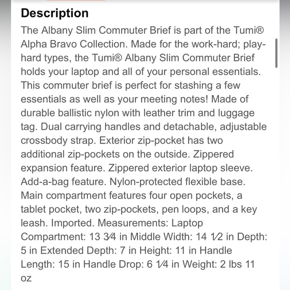 Tumi Alpha Bravo Slim Commuter Bag - Picture 5 of 8